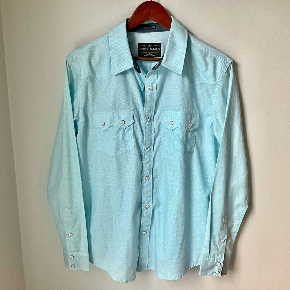 Men’s Sky blue Snap front Cody James westernwear Shirt wester boho cowgirl beach